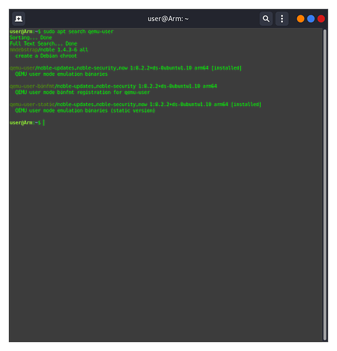 Installed qemu-user and qemu-user-static